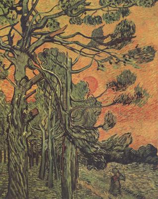 Vincent Van Gogh Pine Trees against a Red Sky with Setting Sun (nn04) oil painting image